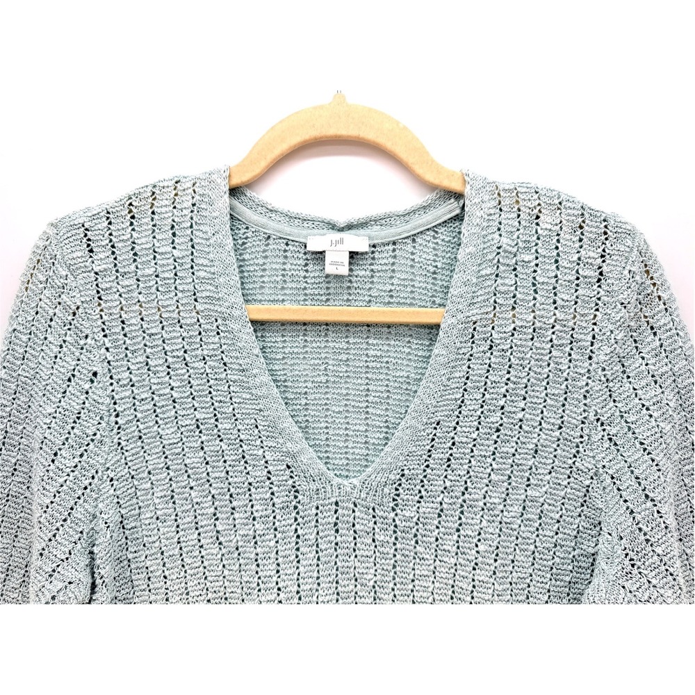 J Jill Seafoam Cotton Blend Open Knit Sweater L Cottagecore Coastal Granny - Picture 9 of 11